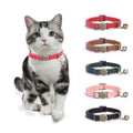 Leather Cat Collar with Bell - Kitten Collar Small and Big Cat Collar for Boy Cats Girl Cats with Safety Elastic Strap
