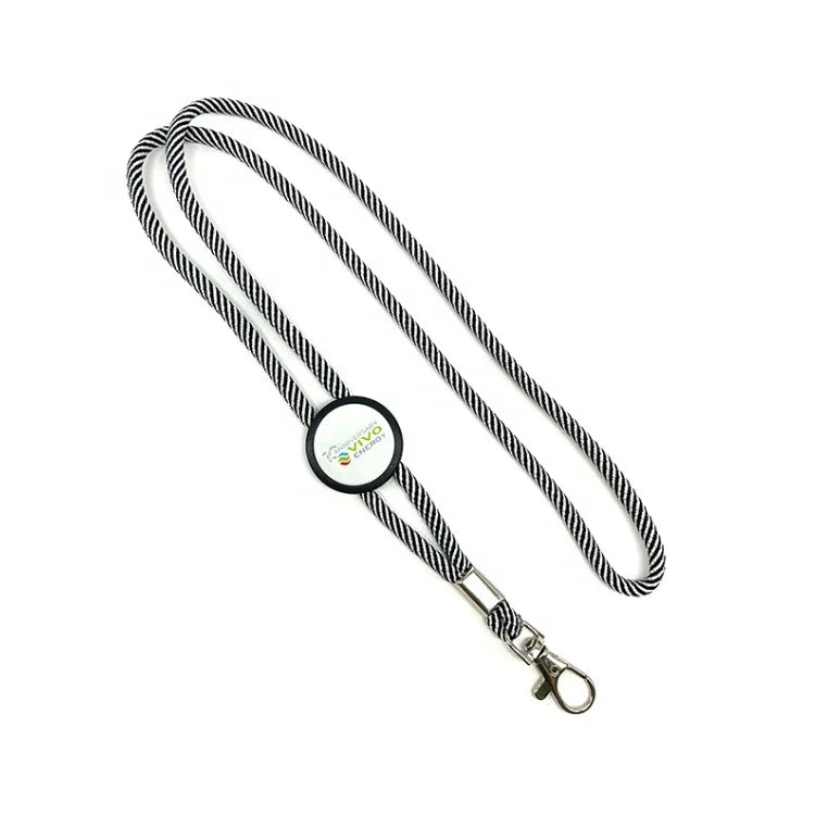 Round Cord Polyester Lanyards Customized Epoxy Dome Sticker Logo Printed Tubular String Neck Strap with Badge