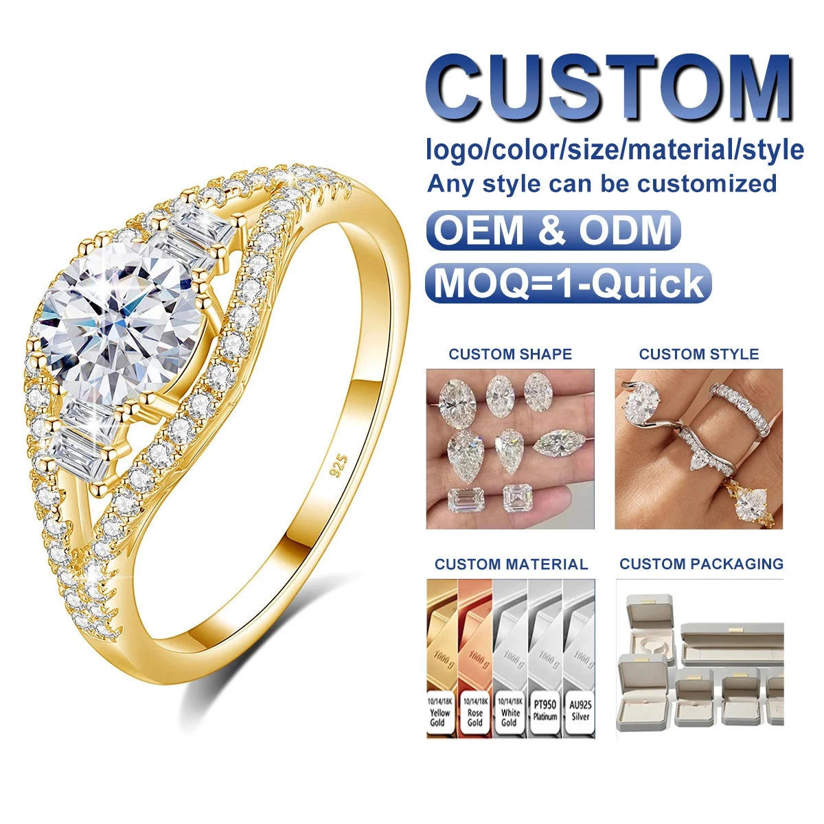 Sterling 925 Silver GRA 6mm 0.8ct Moissanite Rings Women Engagement Rings Jewelry Women 18k Gold