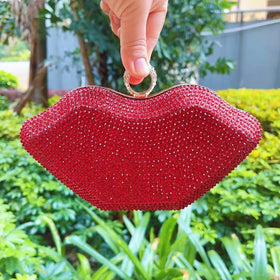 New Arrival Fashion Bling Rhinestone Clutch Bag Handbag Women Silver Lip Shape Purse Bag