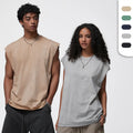100% Cotton 250g Acid Washed Distressed Oversized Vest for Men Vintage Gym Tank Top Breathable Knitted Sleeveless Street Wear