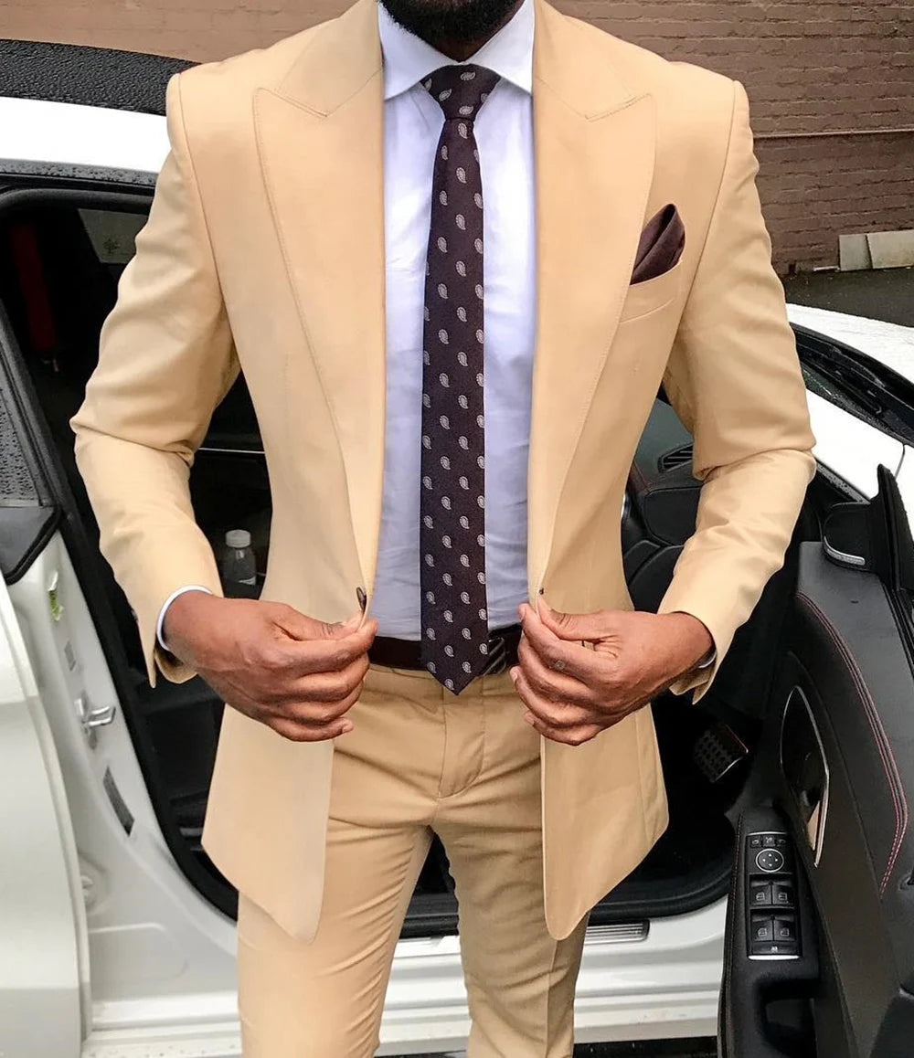 New Men Suits Two Pieces Champagne Business Groom Formal Tuxedo Blazer Navy Men Jacket Suit for Wedding Prom Evening Banquet