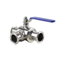 Carbon Steel Food Grade Sanitary Triclamp 3 Way Ball Valve 3pc OEM Base