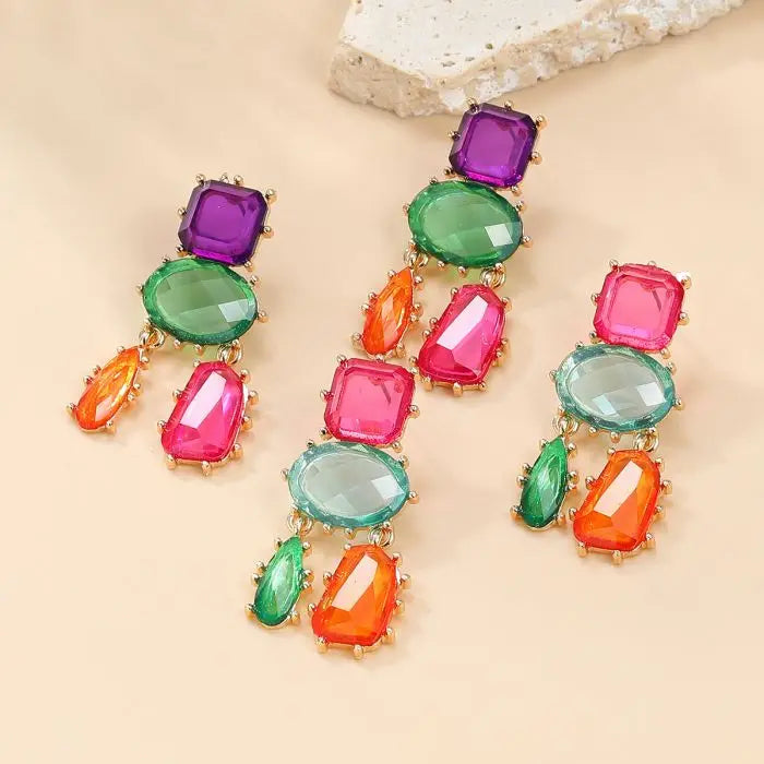Multilayer Geometric Acrylic Resin Dangle Earrings for Women Korean Fashion Cute Girl Party Bohemian Handmade Jewelry Gift