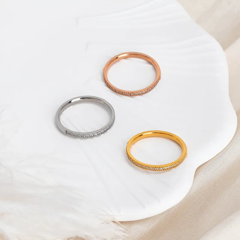 New Design Trendy Jewelry Simple Bling Simple Style Diamond Titanium Stainless Steel Rotatable Ring Women