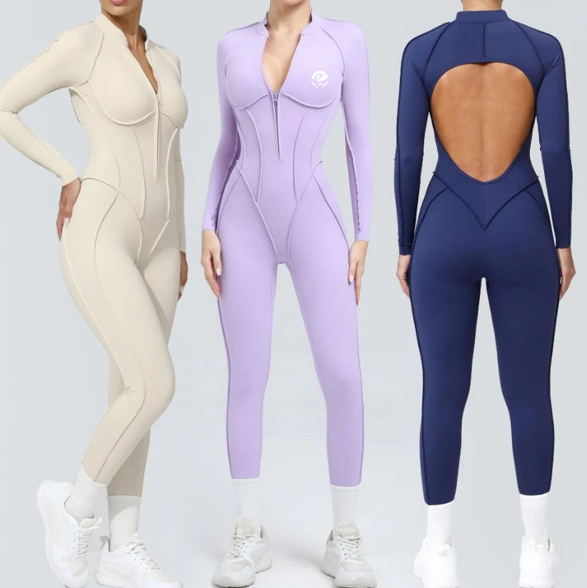 Women's One Piece Bodysuit Long Sleeve Yoga Jumpsuit for Sportswear