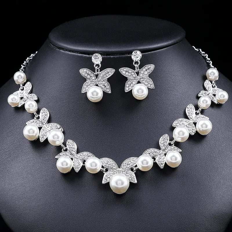ZC052 Hot Selling Fashion Butterfly Pearls Jewelry Set Women Pearl Necklace and Earrings Set