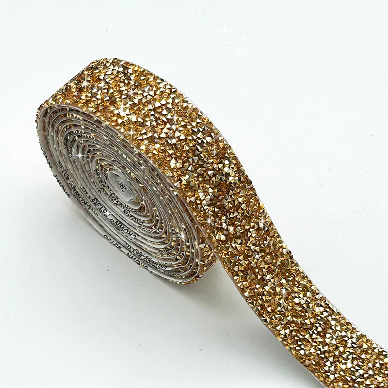 Hot Sell Resin Golden Crystal Rhinestone Ribbon Jewely Strips DIY Decoration Sticker Rhinestone Trim