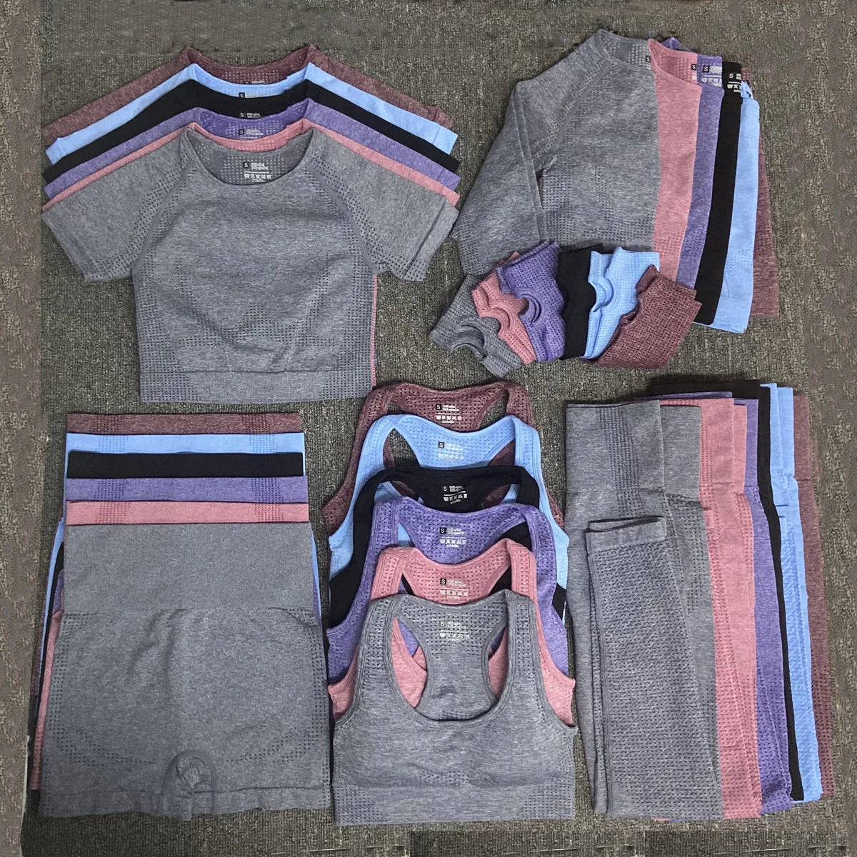 Wholesale Seamless Yoga Suit 5 Piece Sports Shirts Crop Top Leggings Gym Clothes Fitness Tracksuit Workout Set