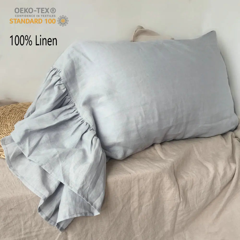 High Quality 100% Linen Queen Size Princess Ruffle Style Pillowcase Flounce Envelope Cover Home Hotel Woven Technique Box