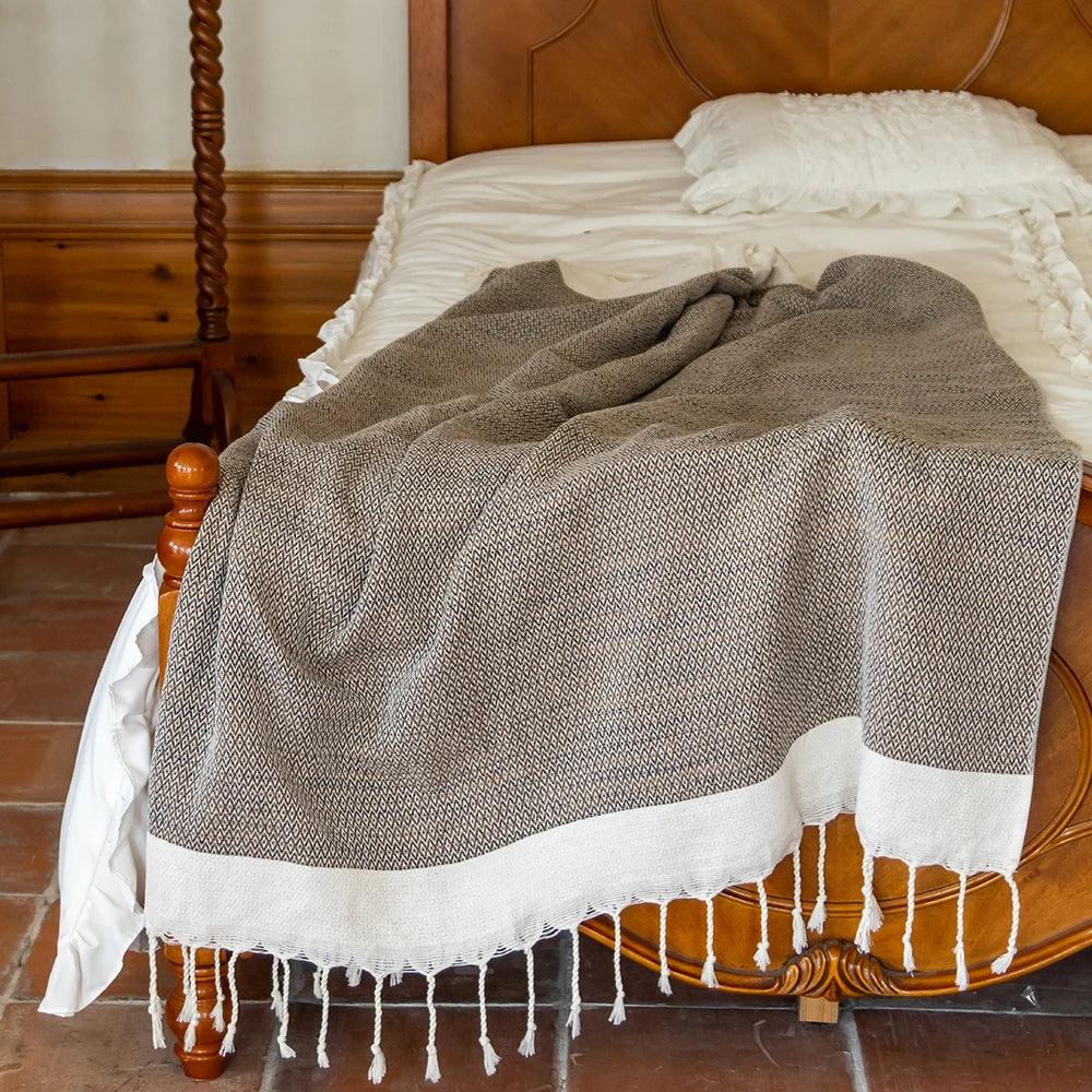 Wholesale Luxury Turkish Cotton Woven Beach Towel 125*180cm Large Soft All-Season Quick-Dry Gray Check Customised