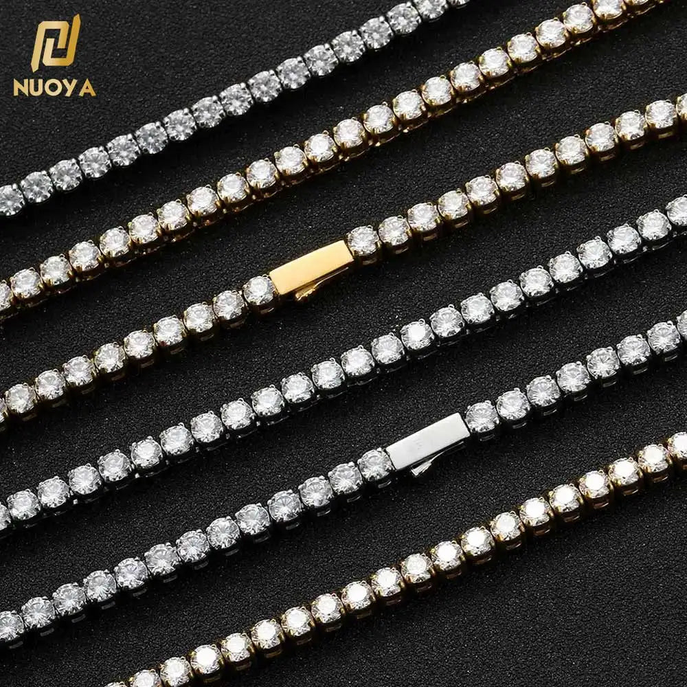 NUOYA Hip Hop 18K Gold Plated Stainless Steel Tennis Chain Iced Out Diamond Tennis Chain Necklace