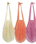 Portable/Reusable/Washable Cotton Mesh String Organic Grocery Mesh Organizer Shopping Handbag Long Handle Net Tote