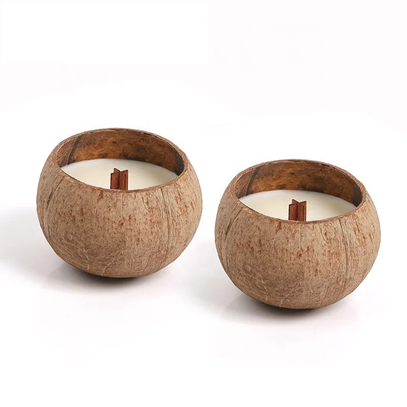 Jasmine Scented Coconut Bowl Candle Home Decor Wood Wicked Natural Coconut Shell Aromatherapy Candle