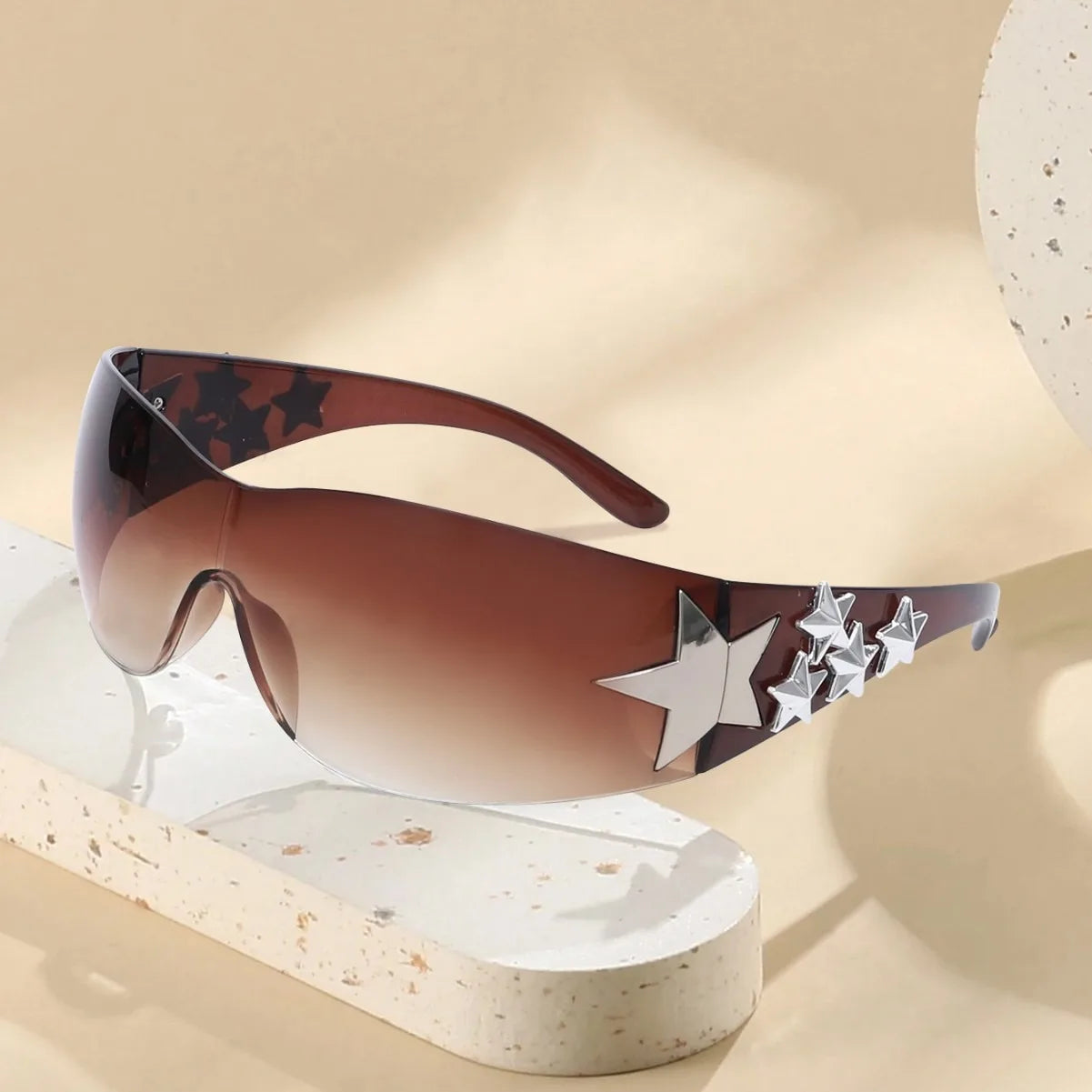 2025 New Arrival Y2k Star Wrap Around Sunglasses One Piece Rimless Sun Glasses Men UV400 Punk Hip Hop Sun Shades