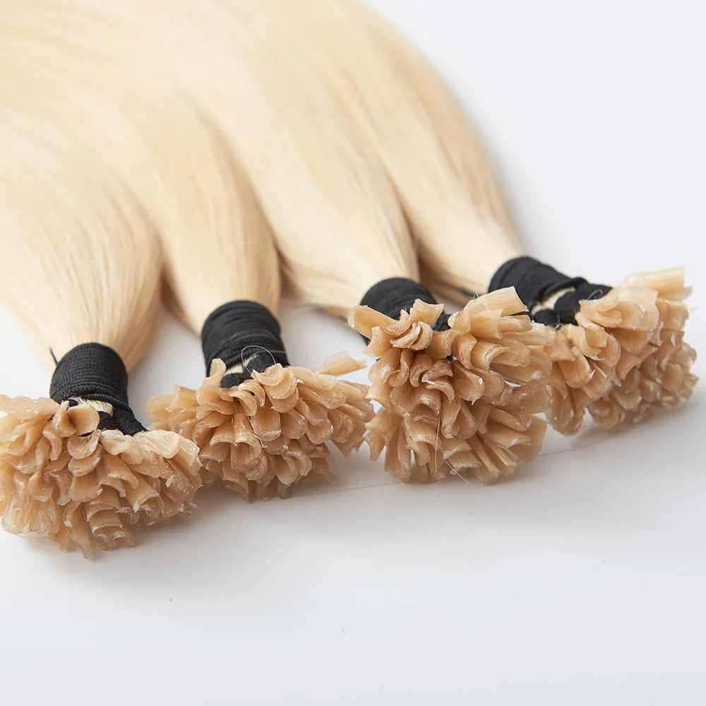 Wholesale Supplier Double Drawn Micro I Tip Flat Tip Nail U Tip Keratin Hair Extensions Raw Russian Natural  Human Hair Blonde