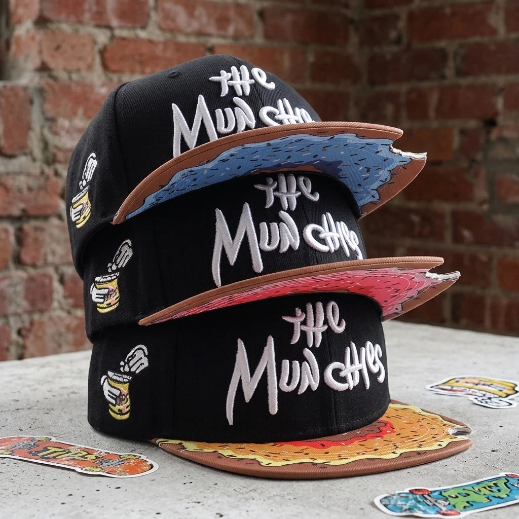 MUNCHIES Pink Snapback Hat Fashionable Waterproof Gorras Bone Casual Outdoor Sun Cap for Men Women Hip Hop Golf Cap Adult Snacks