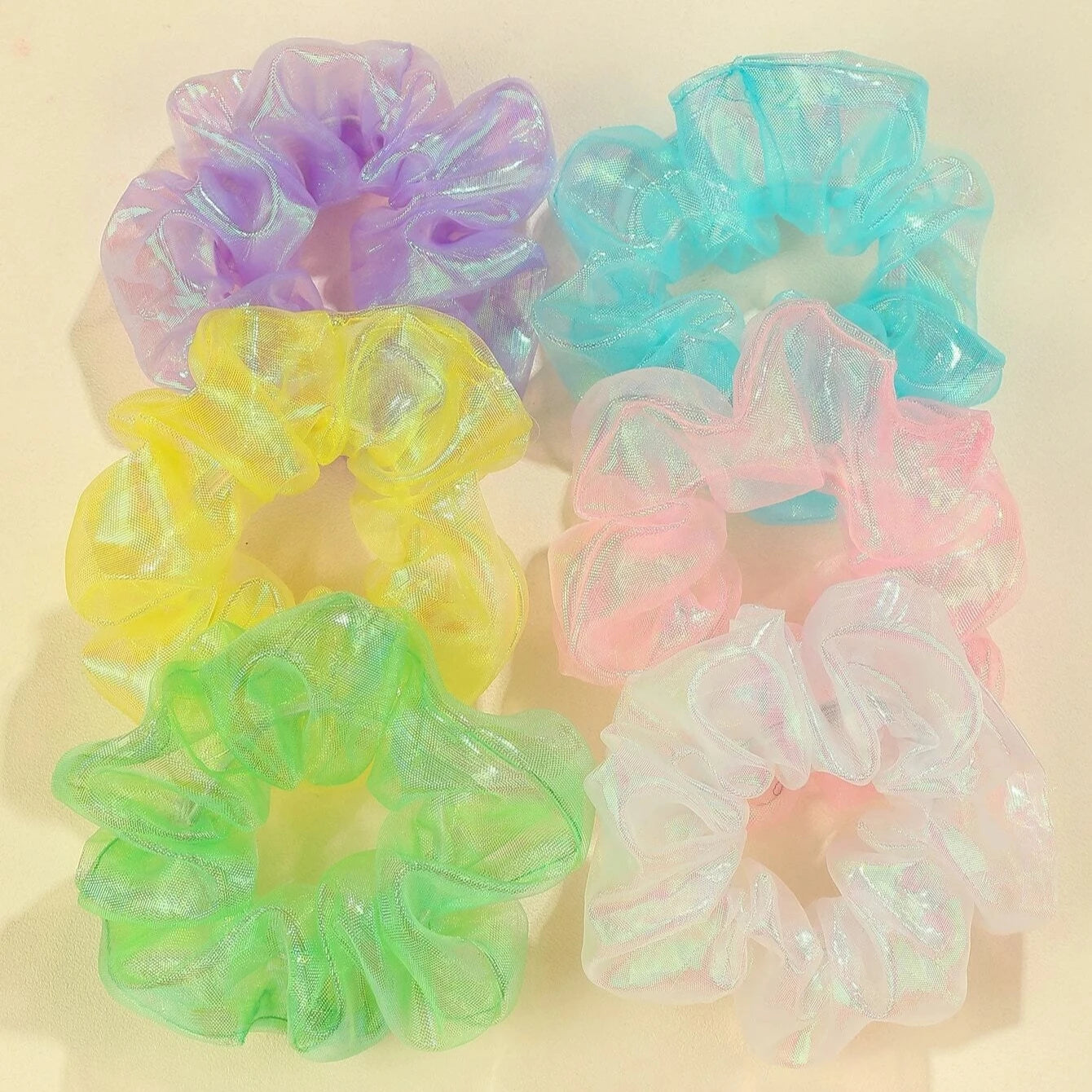Fluffy Transparent Girls Hair Accessories Custom Logo 100% Polyester Scratchy Multicolor Solid Mesh Incredible Scrunchie