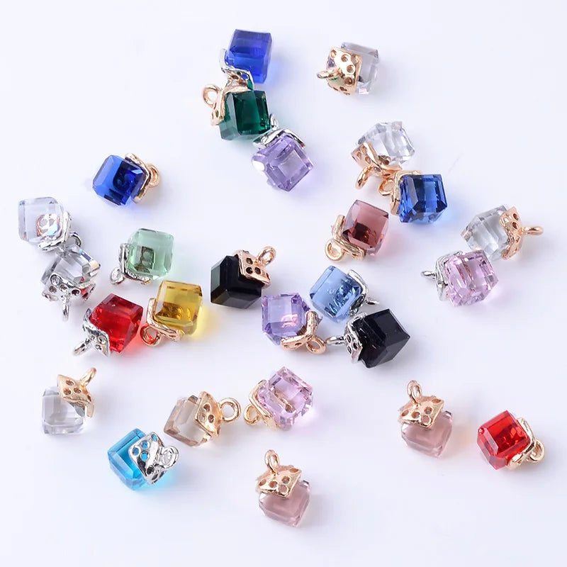 8mm square Mixed Color Crystal Pendants Clothes Button for DIY Bracelet Earring Jewelry Accessories Making