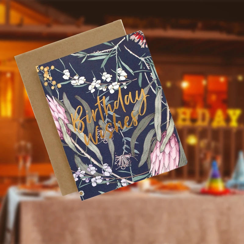 Custom High Quality Gold Foil Stamping Happy Birthday & Thank You Cards with Offset Printing Small Business Envelopes