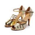 Professional Gold Dance Shoes for Latin Ballroom Dancing with Thin High Heel and Soft Sole in Large Sizes
