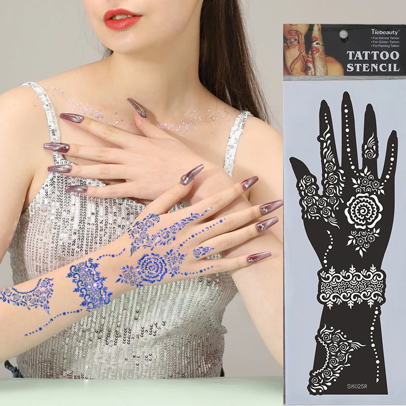 Custom DIY Reusable Eco-Friendly India Mehndi Stencil OEM Hand Wrist Body Henna Tattoo Stickers Temporary Beauty Enhancement