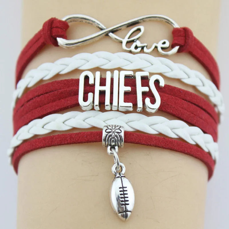 Kansas City Chiefs Football Leather Bracelet infinity Bracelet