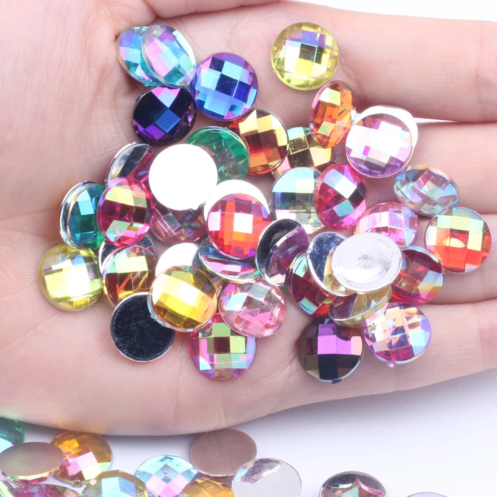 New Style 12mm 1000pcs Loose Acrylic Flatback Earth Facets Many Colors AB DIY Nail Art Rhinestone Glue Beads for Shoes