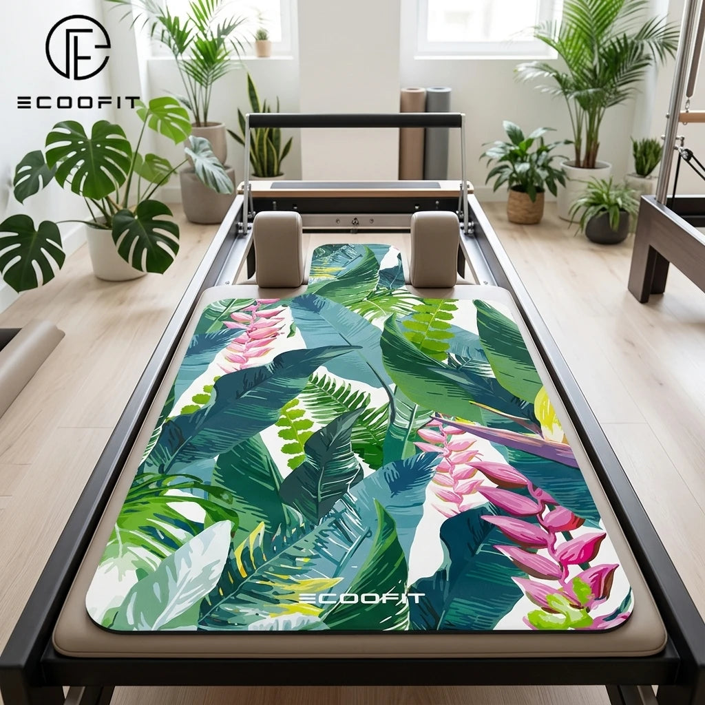 Ecoofit Eco Vegan Suede Tropical Jungle Custom Print Logo Nonslip Non slip Cover Towel Pilates Reformer Mat Custom