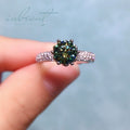 Silver 925 Original 1 Carat Brilliant Cut Diamond Test Past Green Moissanite Blossom Ring for Teen Girls Wedding Fine Jewelry
