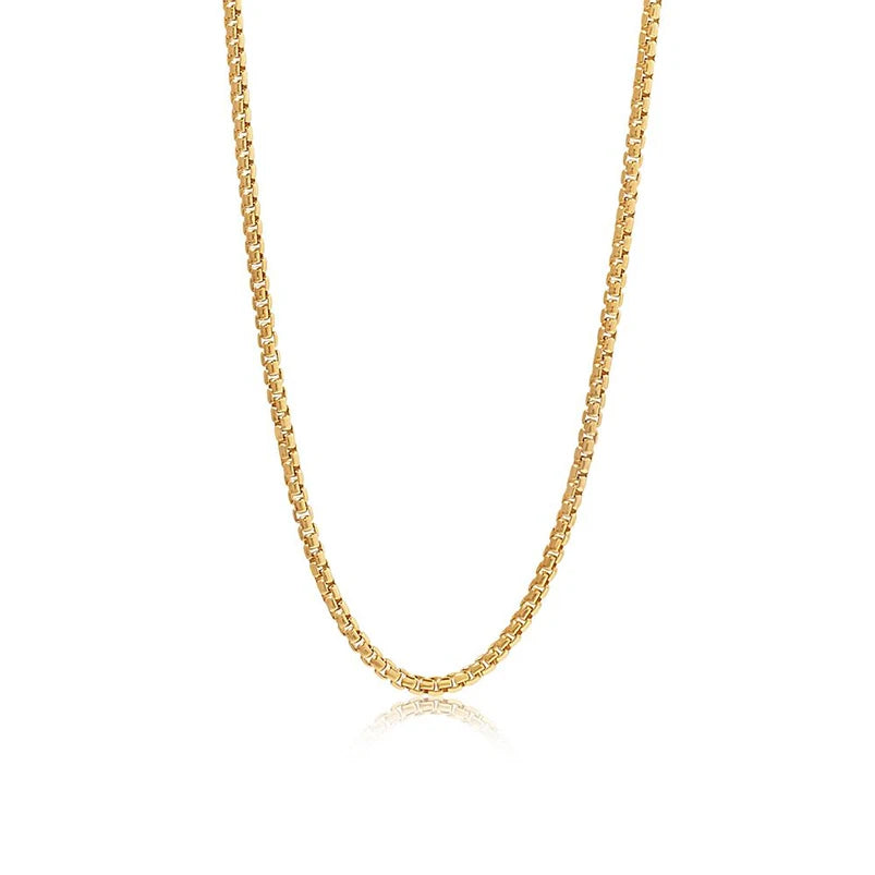 Gemnel Luxury 925 Sterling Silver 18k Yellow Gold Classic Rounded Box Chain Necklace