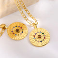 G1769 Stainless Steel Jewelry Figaro Chain Birth Year Pendant Round Tarot Card Zodiac Birthstone Pendant Necklace