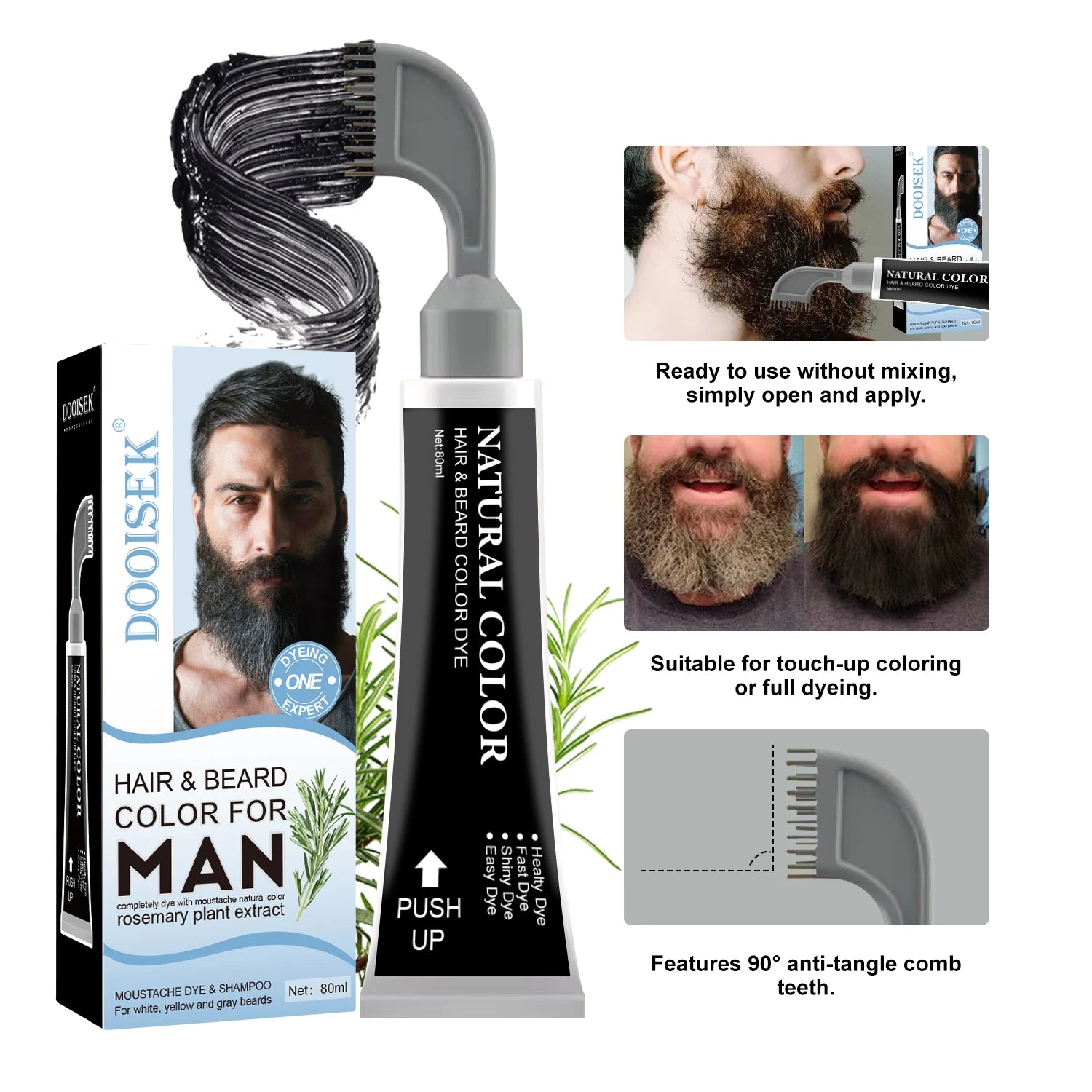 Hot Sale Natural Henna Beard Dye Thicker Fuller Dye Men's Beard Mustache Cream Color with Brush Coarse Facial Hair Dye