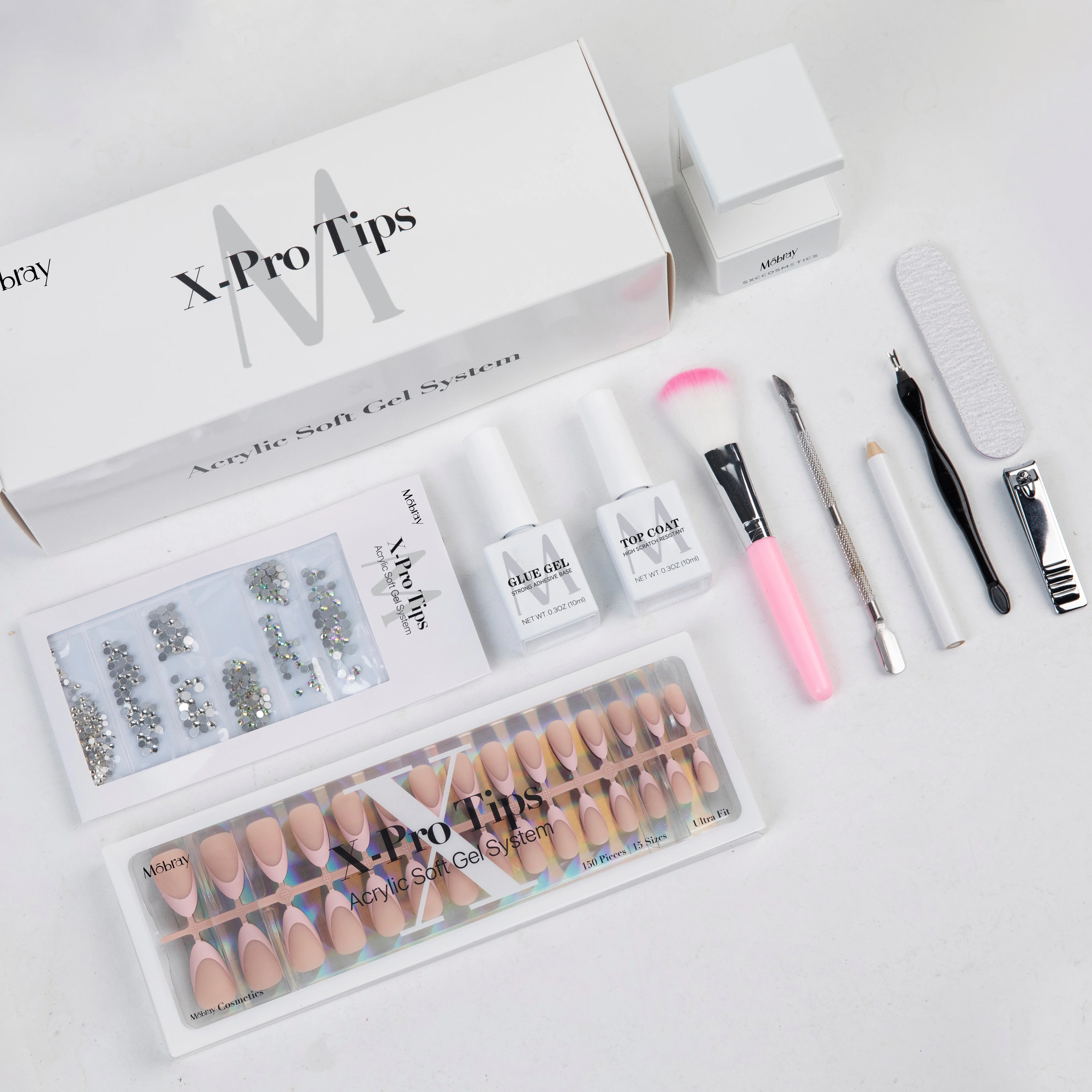 MOBRAY Cosmetics French Tip Press on Nails Kit Medium Almond Skin Tone Series Nail Tips Starter Set Press on Nails Wholesale