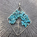 HZ Quartz Factory Directly Wholesale Natural green turquoise Chips Tree of Life Necklace Leather Chain Tree Pendant Palm Tree Necklace