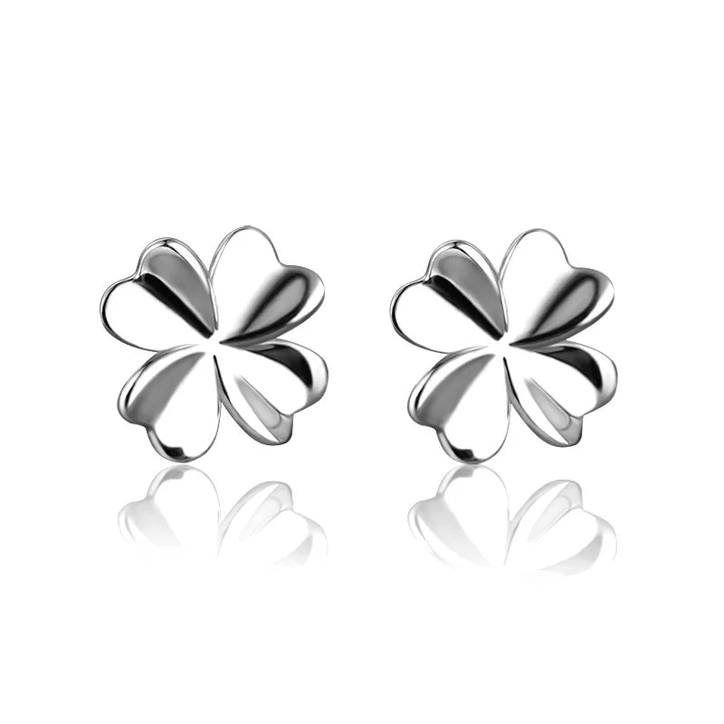 EC05 8MM Rose Gold Four Leaf Clover 925 Sterling Silver Ear Stud Earrings Classic Wholesale Wedding Anniversaries Parties