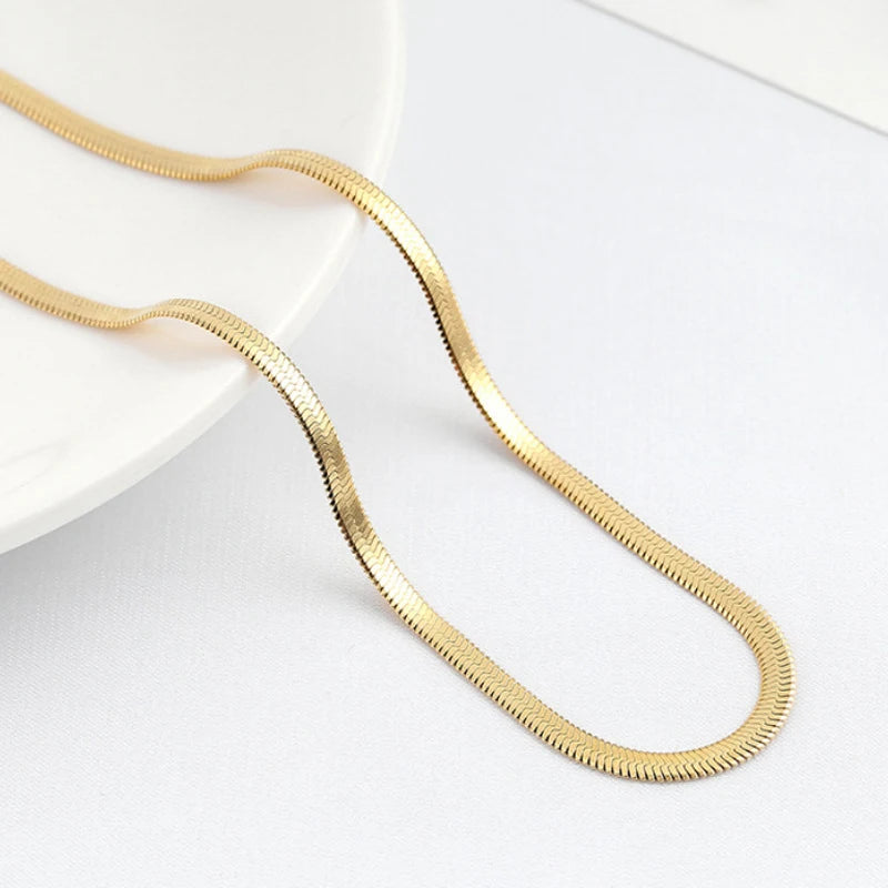 Custom Waterproof Jeweley 18K Gold Plated Herringbone Chain Choker Necklace Snake Chain Necklace for Women Tarnish Free