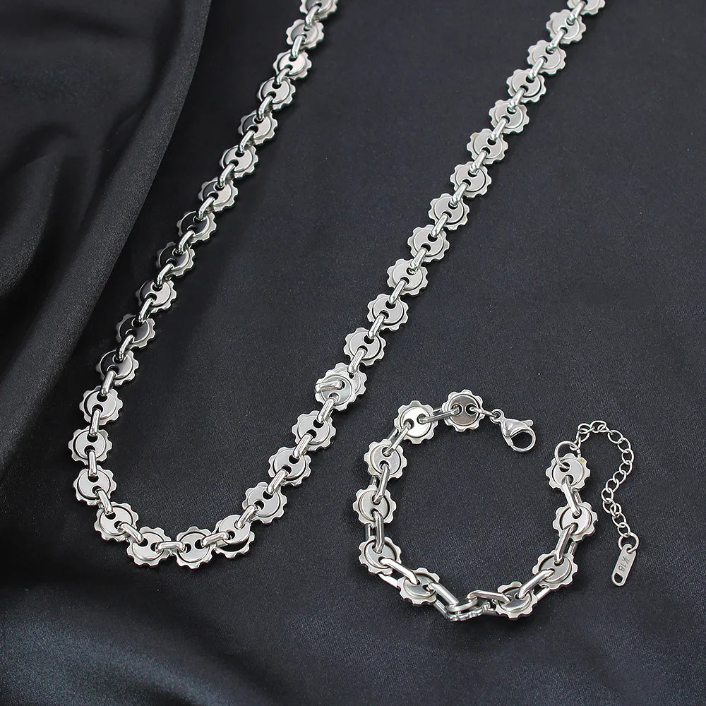 Wholesale Simple Fashion Stainless Steel No Tarnish Bracelet Necklace Women Jewelry Set