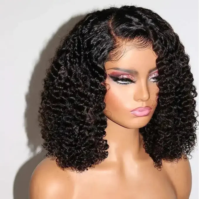 Cheap Brazilian Short Bob Lace Front Wig Virgin Remy Hair Transparent for Kinky Curly Glueless Full HD 1 Piece Black Women