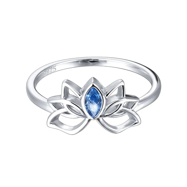 Elegant Yoga Silver Jewelry 925 Sterling Silver Tear Drop Zircon Stone Lotus Ring Wholesale