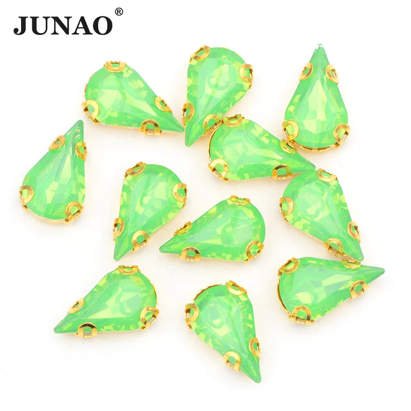 JUNAO 8*13mm Claw Sew on Stone Opal Pink Drop Crystal Bulk With Setting Claw Drop Rhinestone for Crafts DIY