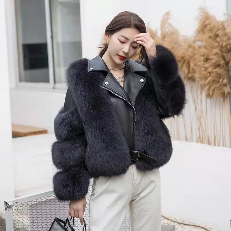 New Arrival Women's Winter Parka Full Pelt Genuine Real Fox Fur Jacket Hip Hop Style Waterproof with Polyester Lining