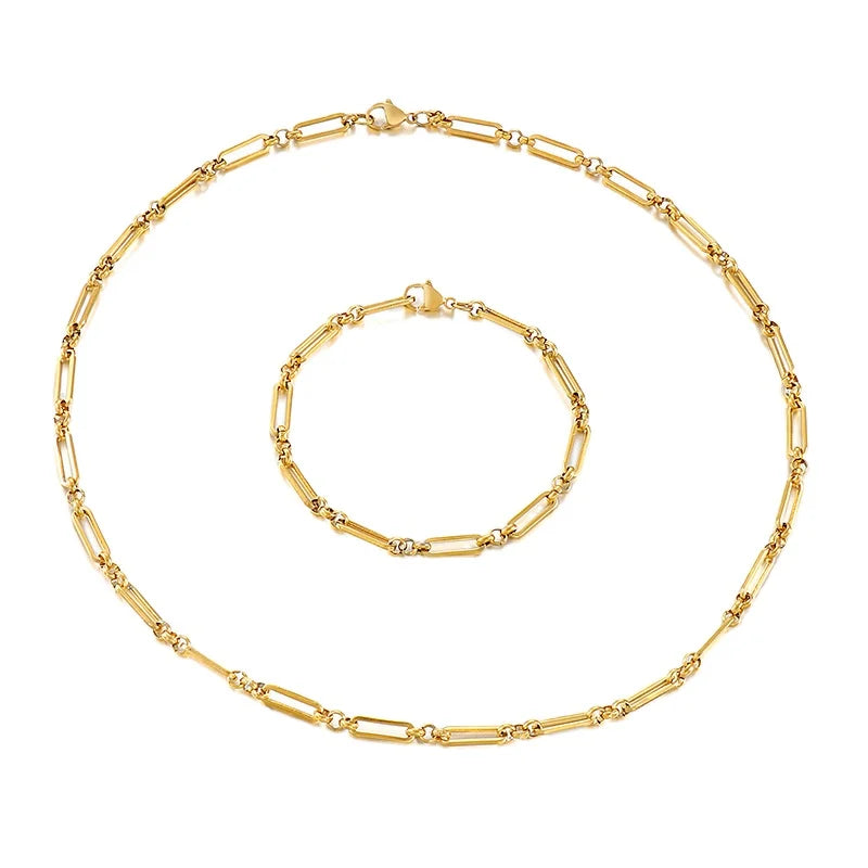 Custom 18k Gold Plating Stainless Steel Necklace Bracelet Set Women Jewelry Gift Accessories