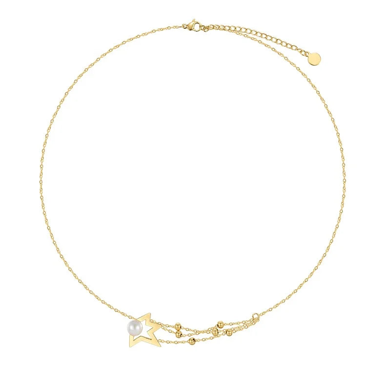 18K Gold Plated Stainless Steel Jewelry Irregular Five-pointed Star Pearl Pendant Accessories Necklaces P213276