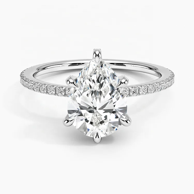 Gorgeous Paved  1.4 mm Diamond Band  Ring Delicate  Easy  Pretty Set with 1.50 Carat Pear Cut Diamond Engagement Ring