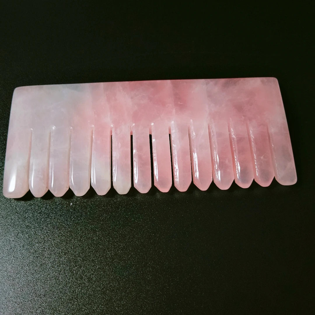 Huiying Natural beauty rose quartz healing stone hair comb gua sha scraper tool