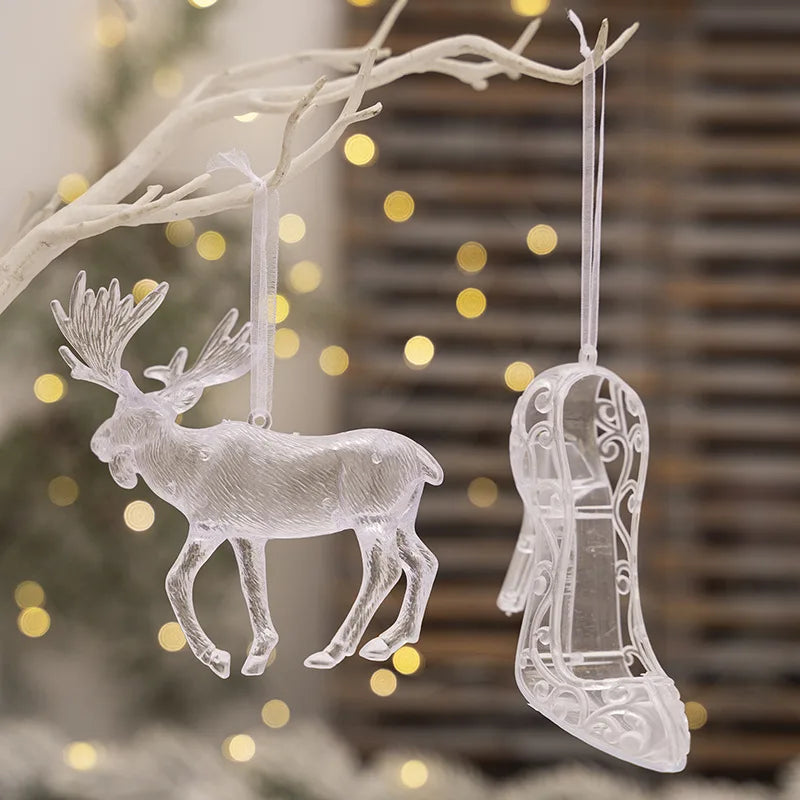 Merry Christmas Tree New Year Gift Hanging Pendants Acrylic Elk Crystal Shoes Ornaments