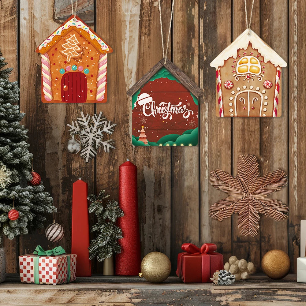Merry Christmas Wooden Sign House Shape Wood Wall Sign Cute Home Wall Door Decoration With Gingerbread