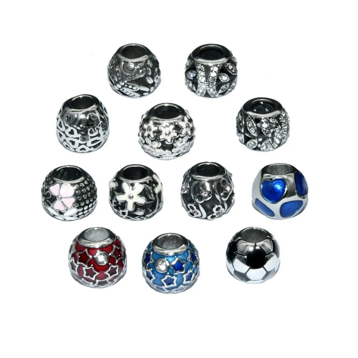 CZ Stone Setting 316 Stainless Steel 10mm Diameter Big Hole Round Spacer European Beads for Necklace Bracelet Making Findings