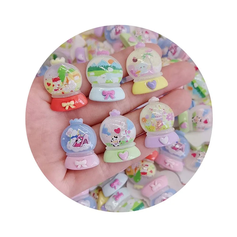 Kawaii Cartoon Crystal Ball Flat Back Resin Cabochons Scrapbook Diy Wedding Hairpin Accessories Crafts